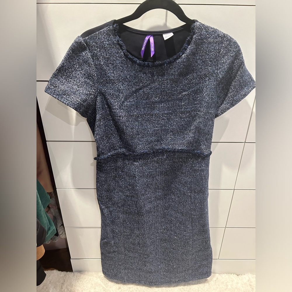 Tweed maternity navy dress